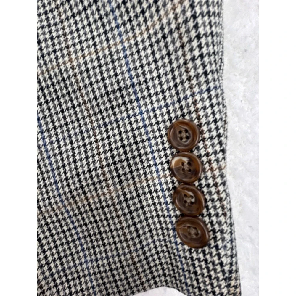 Lauren Ralph Lauren Mens 52L Silk Wool Houndstooth Blazer Sport Coat Tan Blue